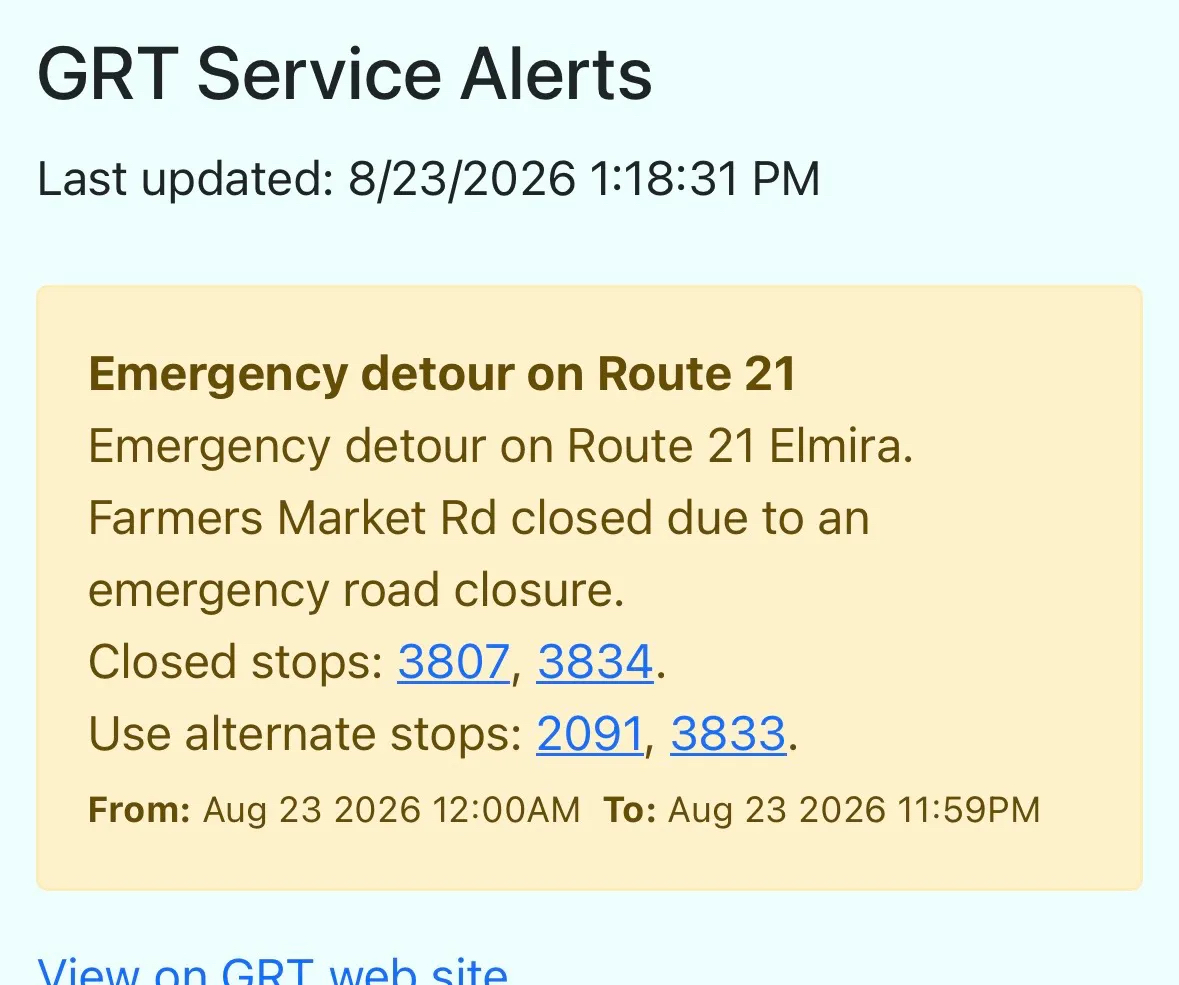 Example alert with stop closures